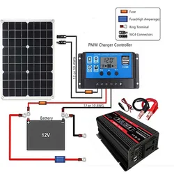 4000W Power Inverter 12V to 110 220V 50W Solar Panel 50A Controller Emergency Solar Power Generator Battery Charge USB Output