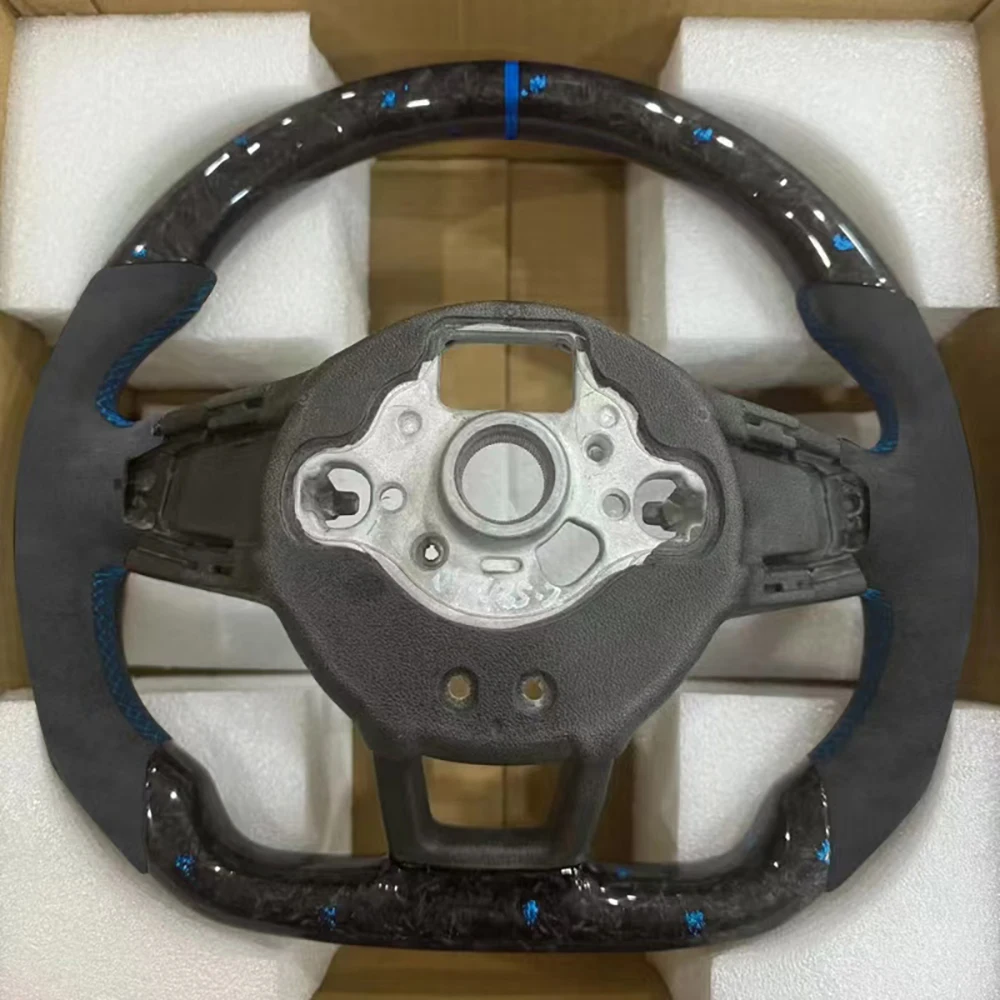 For VW Golf MK7 7.5 GTI R Polo Blue Stitching Alcantara Carbon Fiber Blue Back Label RLINE Steering Wheel Assembly