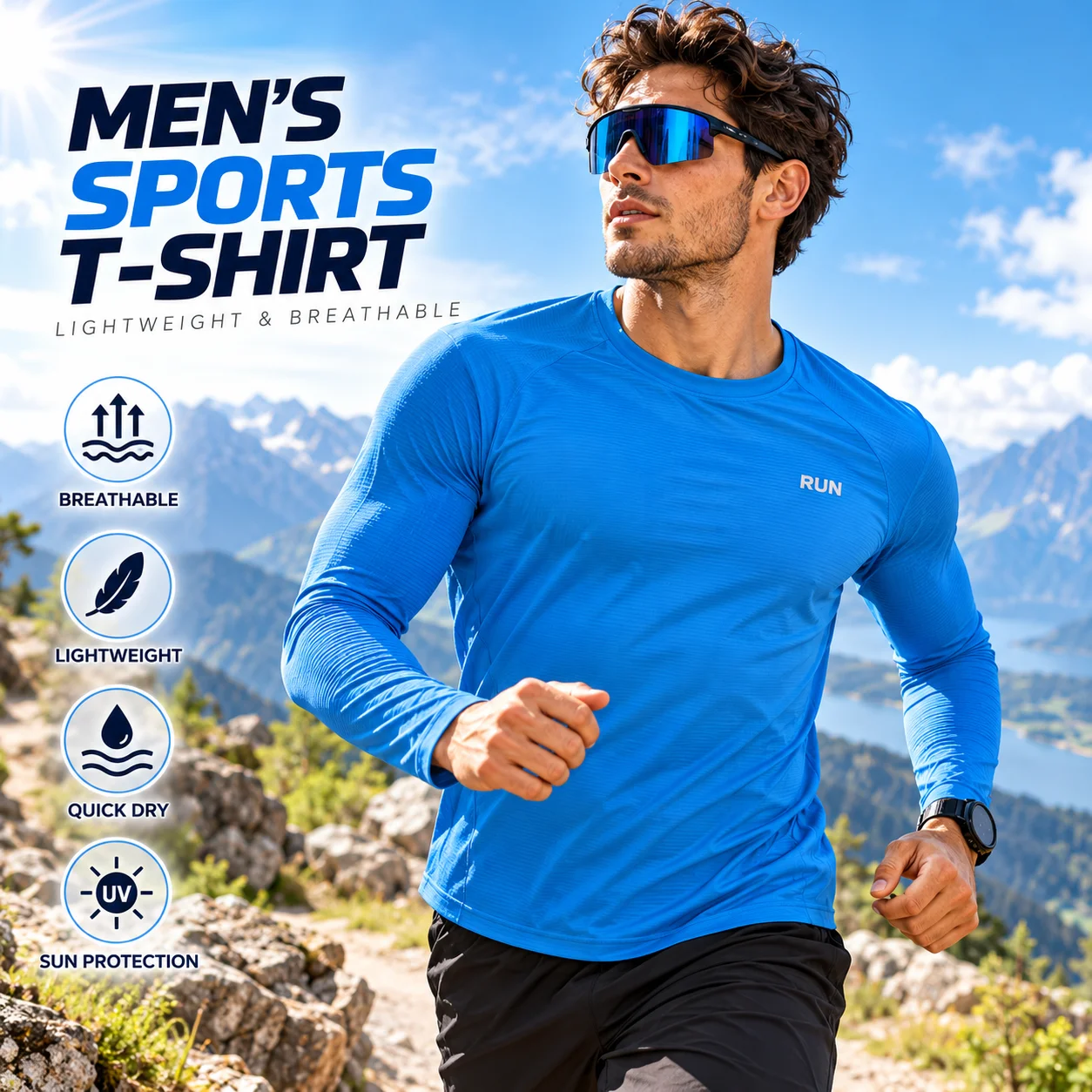 Mens Ice Silk Long Sleeve Athletic T Shirt Quick Dry Breathable Lightweight Cooling Sun Protection for Summer Outdoor Running