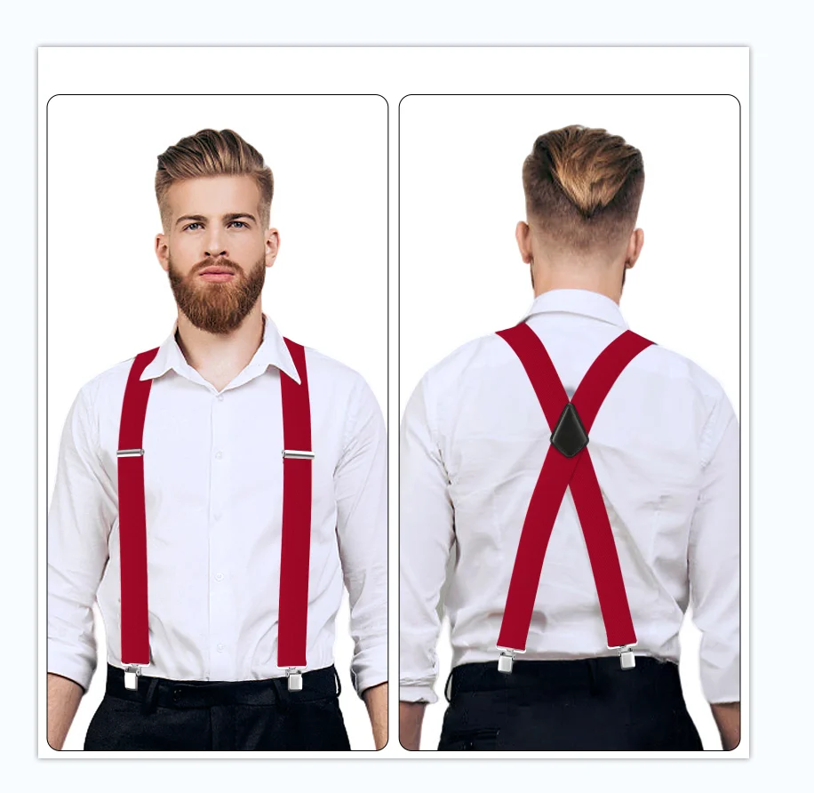 Suspensório masculino clássico resistente, 2 polegadas de largura, clipes resistentes, suspensórios de trabalho elásticos ajustáveis com costas X