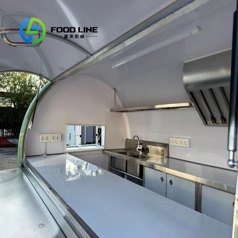 عربة طعام متنقلة، تصميم دائري صغير، فتحات تصريف، مناورة سهلة لاستخدام بائع طعام الشوارع حسب الطلب #5