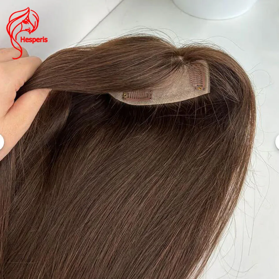 Hesperis12*13cm Full Silk Based Human Hair Toppers For Women Thin Hair Natural Black And Middle Brown Color Hair Pieces