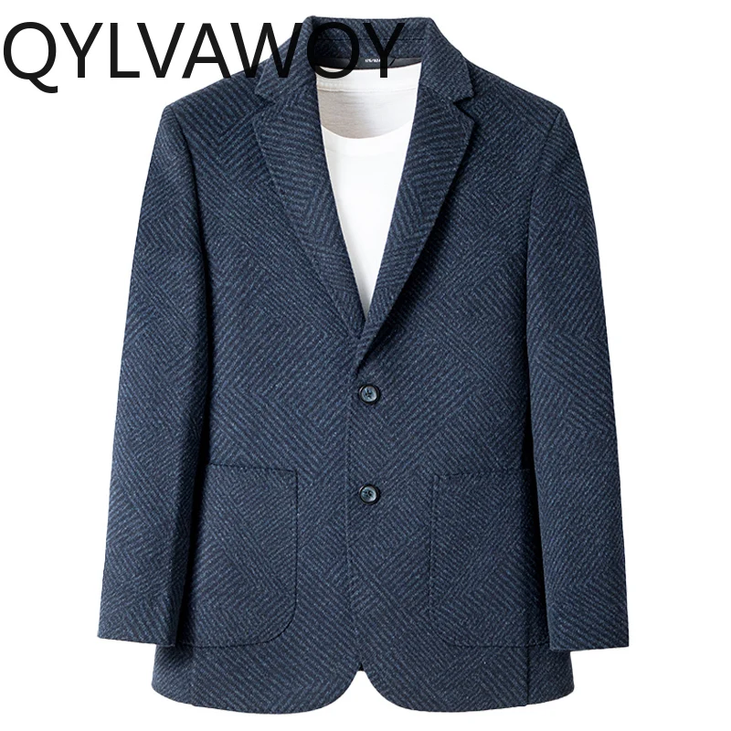 

QYLVAWOY 100% Cashmere Men's Autumn Winter Business Casual Wool Suit Jacket Workplace Blazer Single Breasted Outerwear LJ2170