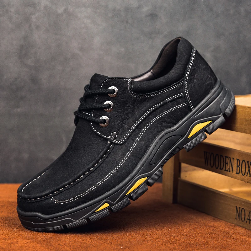 

Men's Casual Shoes genuine leather Platform Business Brand outdoor fashion Wear Round Toe Versatile Work Shoes men flats