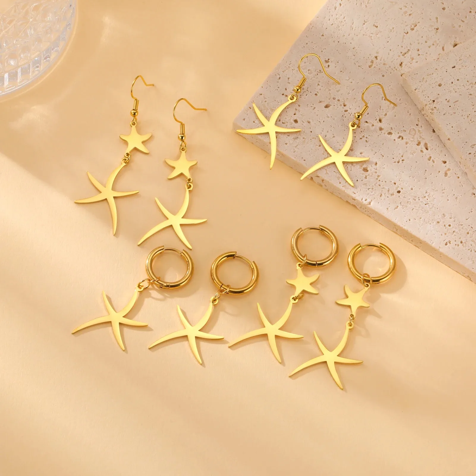 EUEAVAN 5pcs Ocean Animal Turtle Starfish Dolphin Fish Tail Stainless Steel Charms Pendant for Necklace Jewelry Making Supplies