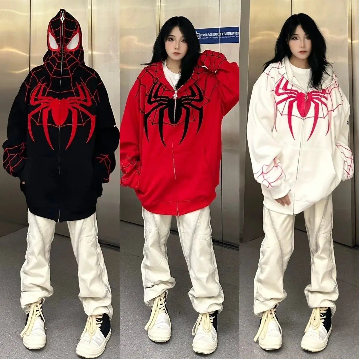 Spider Man Embroidery Hoodies 3d Digital Printing Hooded Fashion Hip-Hop Sweatshirts Zipper Women Men Clothing Top Gifts