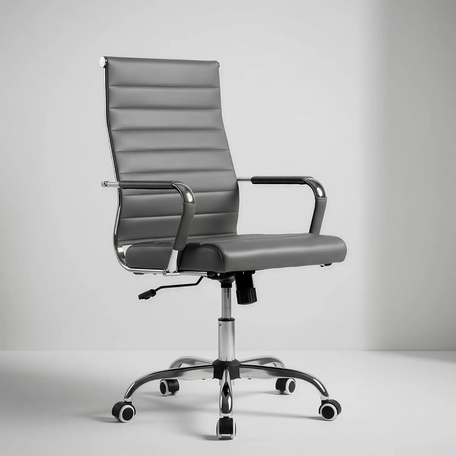 Ergonomic Leather Office Desk Chair, Ribbed Swivel Rolling Adjustable Conference Home Work, Customized