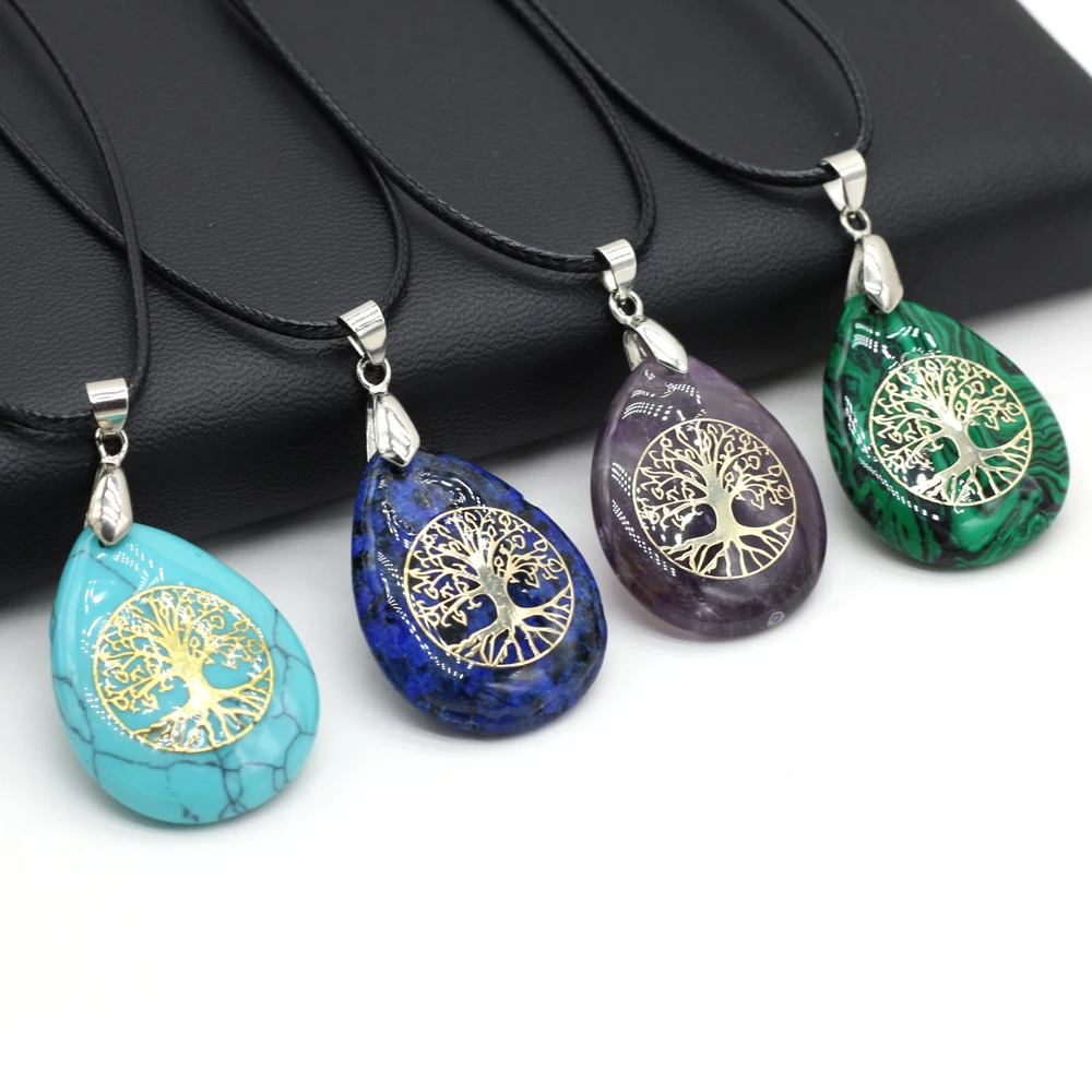 Natural Stone Lapis Lazuli Pendant Necklace 7 Chakras Reiki Heal Amethysts Turquoises Charms Necklaces for Women Men Jewelry
