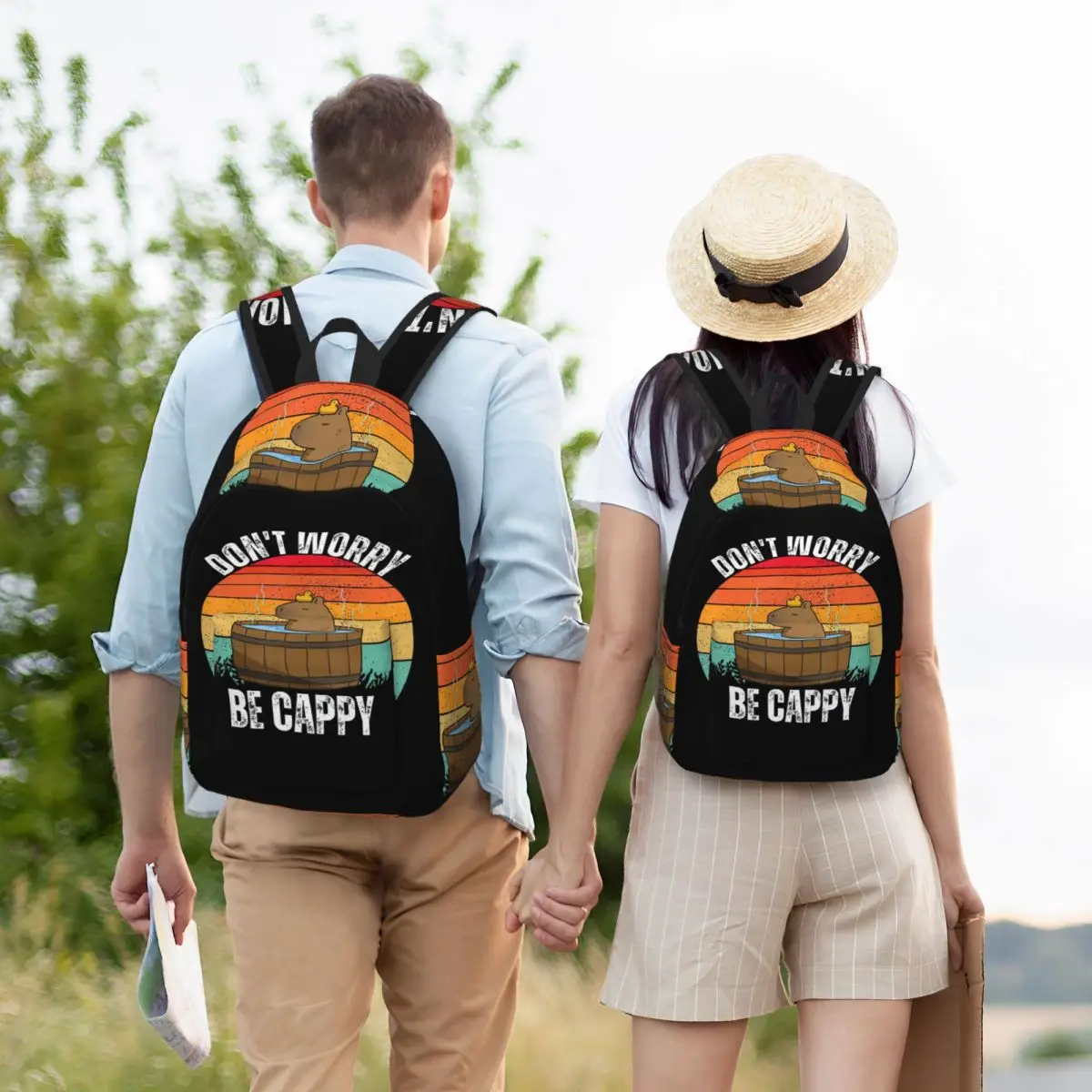 Don't Worry Be Cappy Capybara Student Backpack School Bag Hiking Travel Daypack for Men Women Bookbag Shoulder Bags