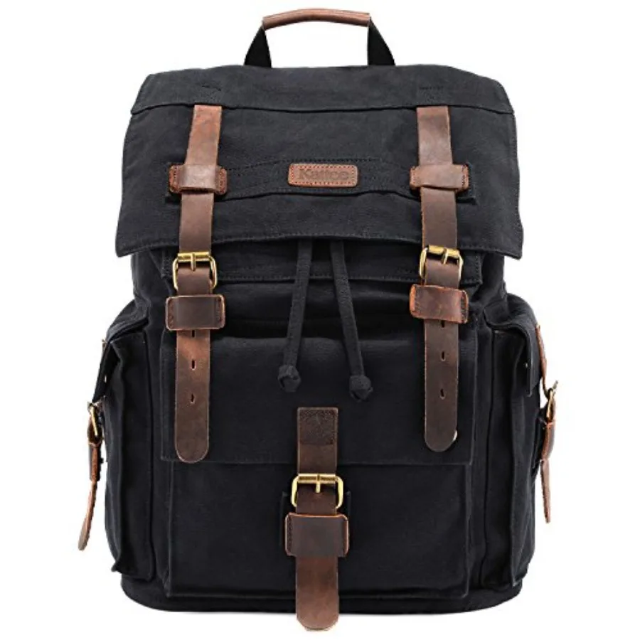 

Men's Leather Canvas Backpack Large School Bag Travel Rucksack