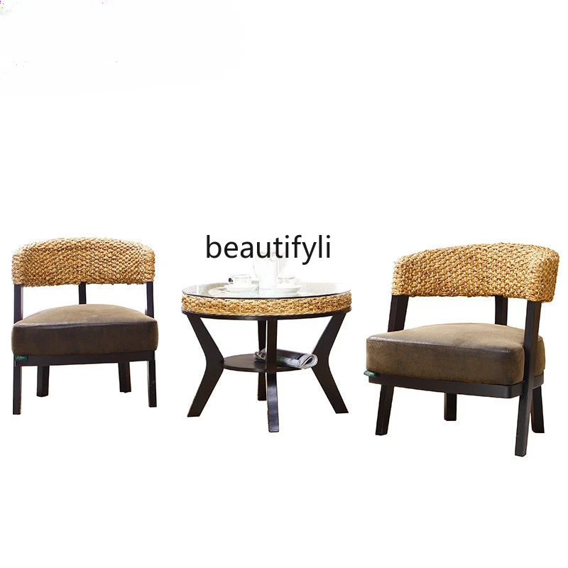 

Rattan Chair Three-Piece Set Single Leisure Chair Outdoor Courtyard Combination Rattan Simple Balcony Small Table and Chair