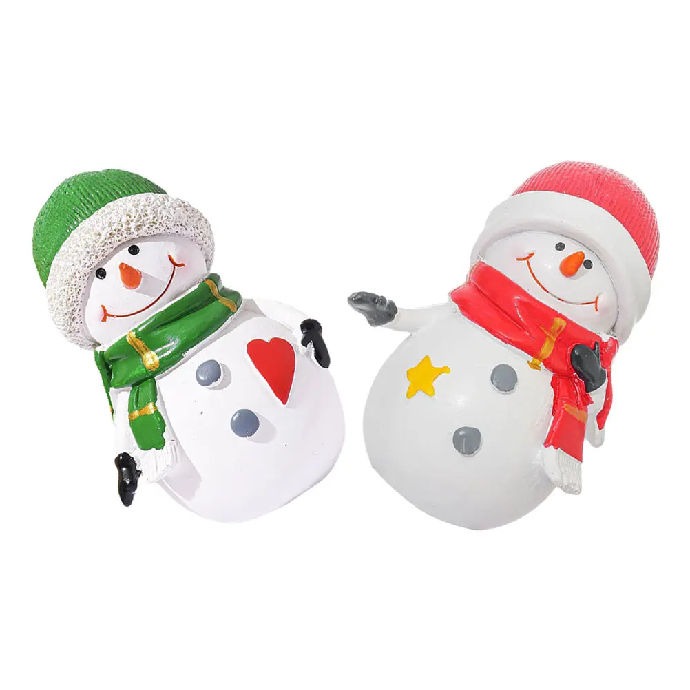 

2Pcs Mini Snowman Resin Decorations Cute Small Christmas Figurines for Tabletop Shelf Holiday Micro Landscape Ornaments