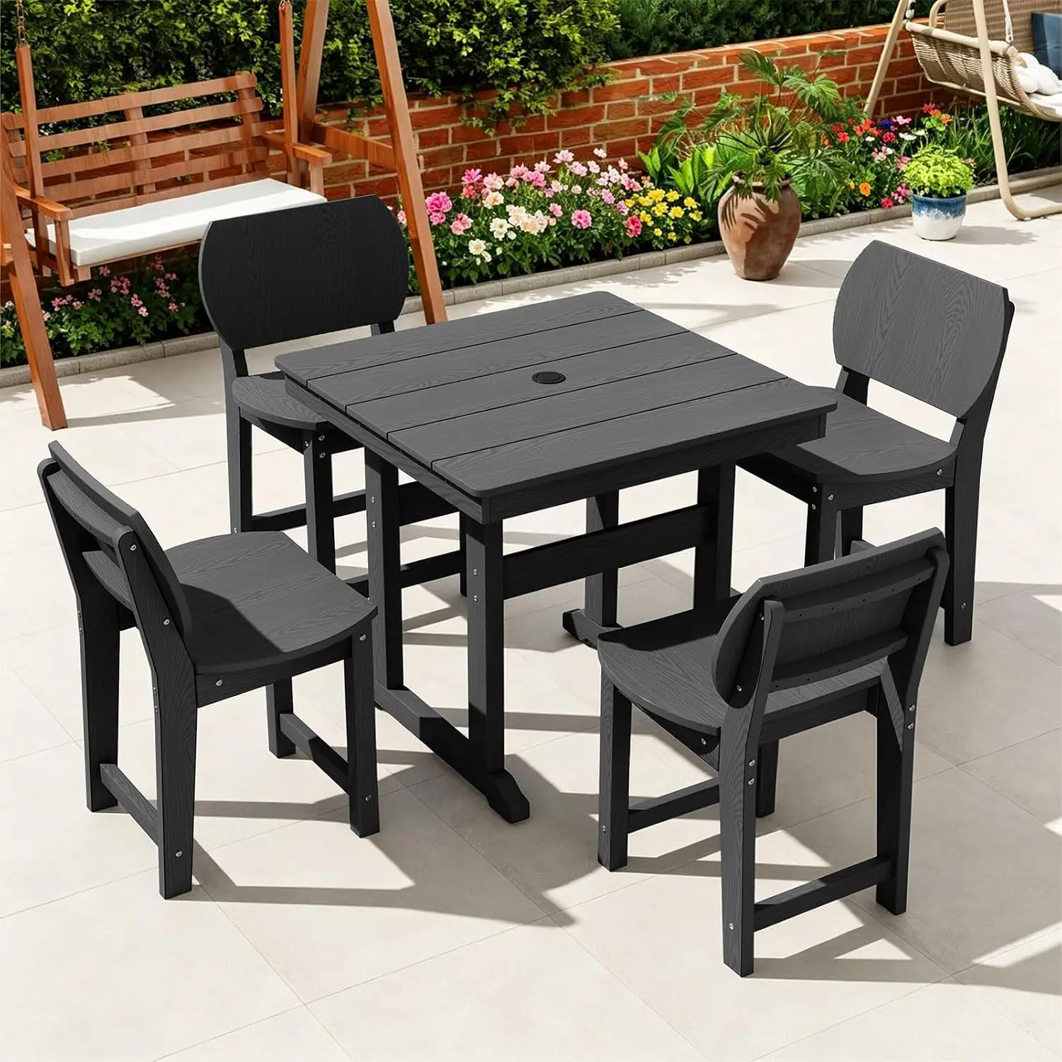 HDPE Outdoor Patio Dining Set 5-Piece 1 Table & 4 Chairs, Customized