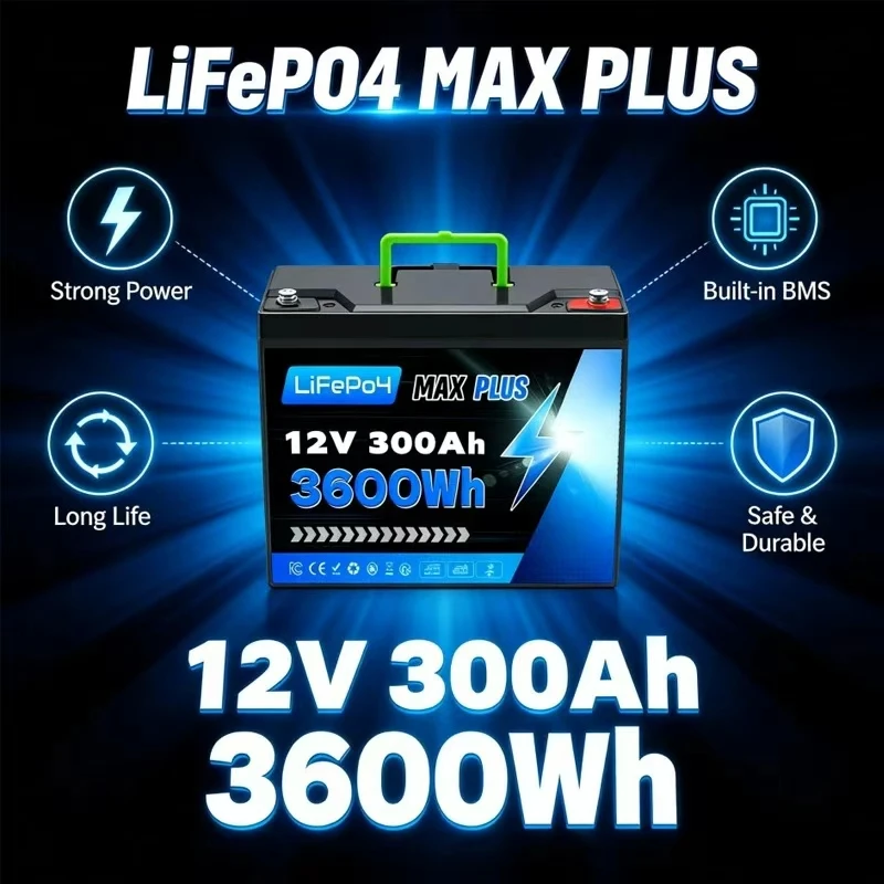 

12V 300Ah (3600Wh) LiFePO4 Solar Energy Storage Battery | 6000+ Cycles & Built-in BMS | for Home Backup, Solar System
