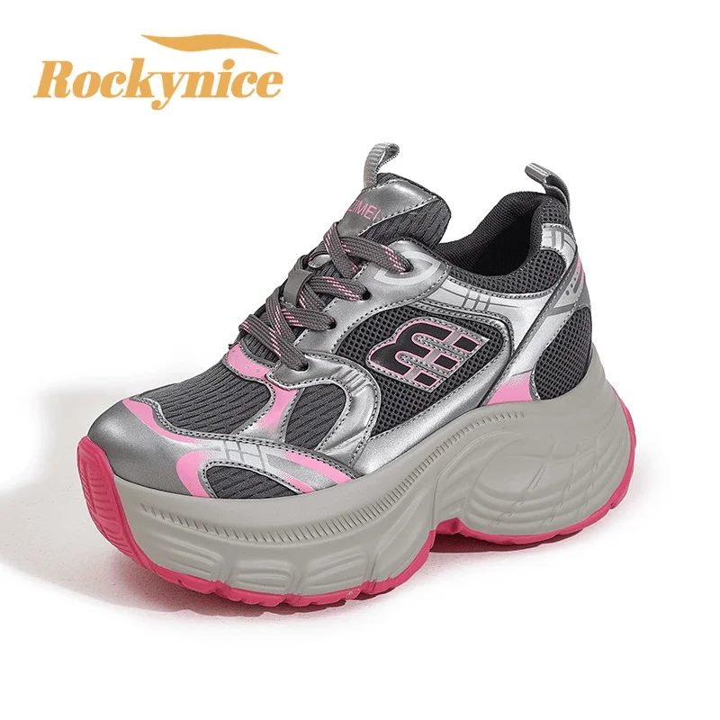 

Дышащая женская обувь для скейтбординга с воздушной сеткой 8,5 см, новые весенние повседневные вулканизированные туфли на танкетке, спортивные кроссовки на высокой платформе