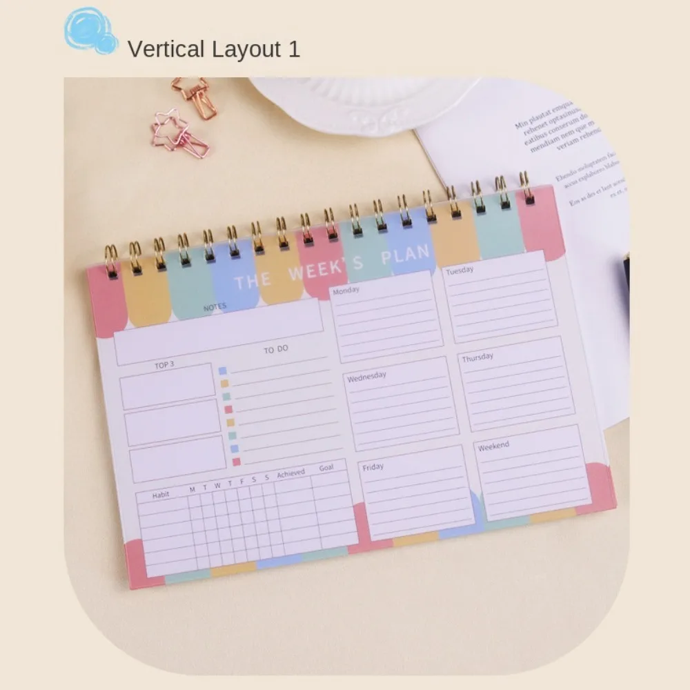 Notatnik spiralny z listą zadań, planer, książka z planem, książka z harmonogramem bez dat, delikatne artykuły papiernicze, tygodniowy planer, notatnik z planem dziennym