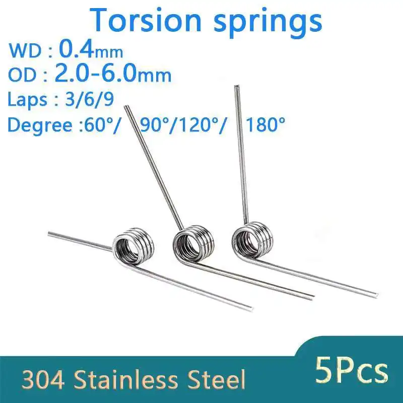 Wire Diameter 0.4mm 304 Stainless Steel V-Shaped Helical Torsion Spring , OD : 2.0-6.0mm , Angle 60 90 120 180 Degrees  5 Pieces