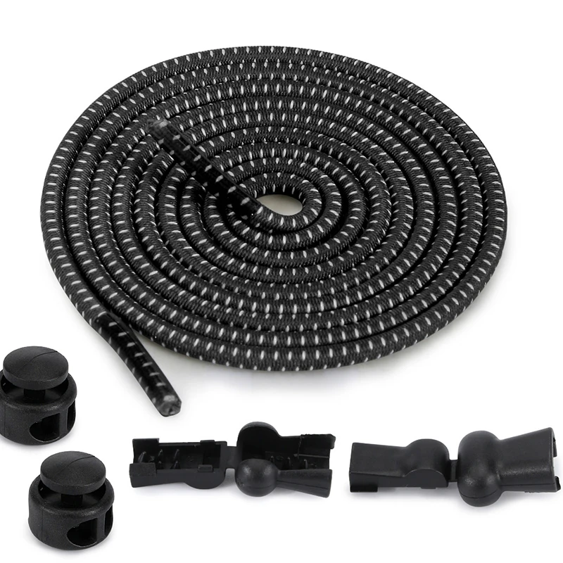 1 pair Colorful elastic band circular spring buckle adult and child elastic no tying, black and white lazy shoelaces