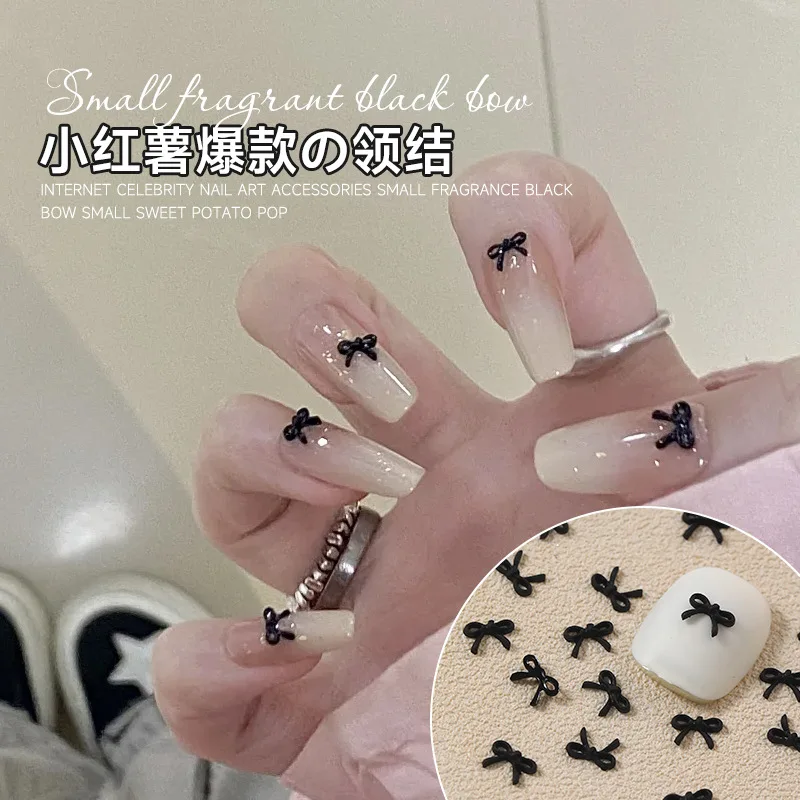 50pcs Mini Bows Nail Accessories Cute Black Bow tie Resin Nail Charms Parts Korea DIY Sweet Bow Valentines Nail Decoration Charm