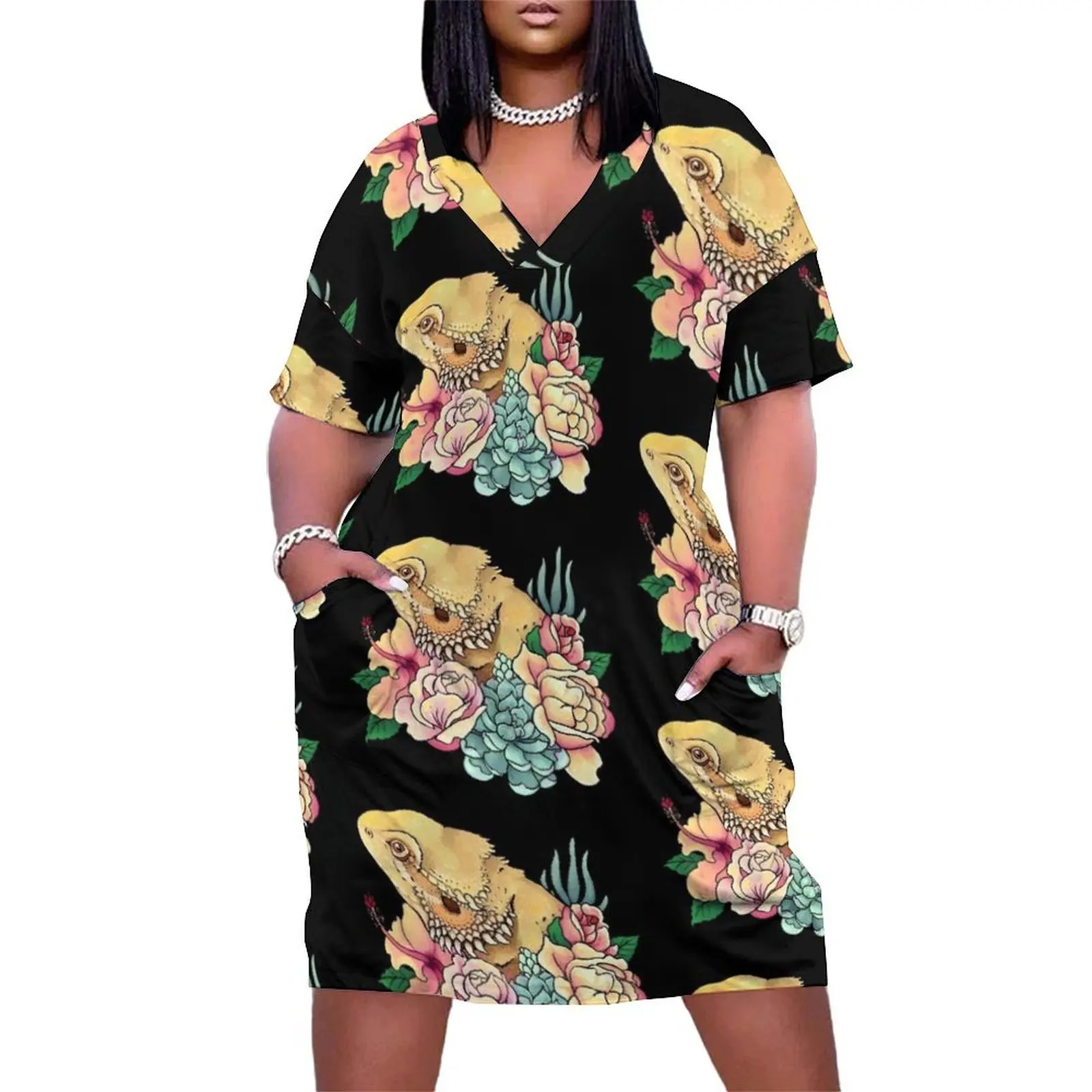 

Pastel Bearded Dragon Loose Pocket Dress women"s evening dresses womens clothing