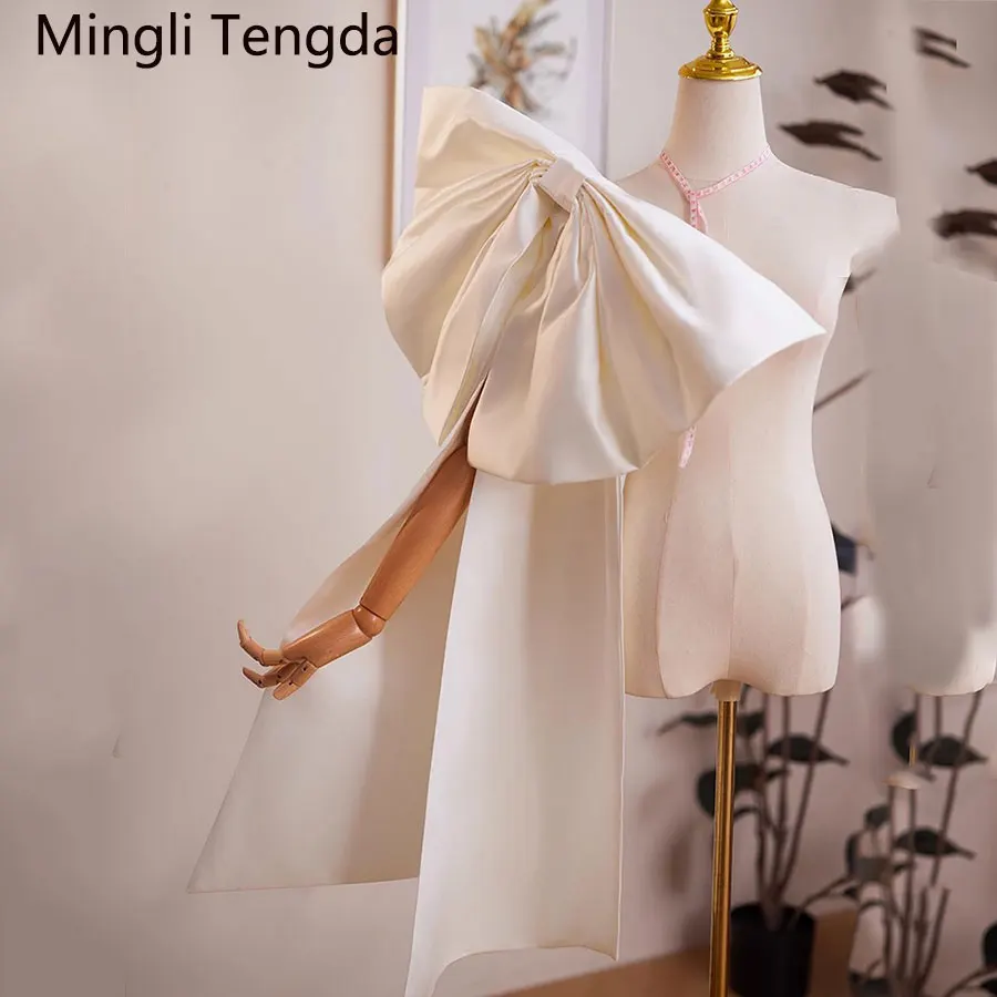 

Mingli Tengda Seperate Satin Big Bow Tie Wedding Knots Removeable Trian Belts With Pin Women Accessories Epaulette Custom Made