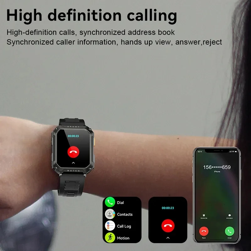 Montre intelligente militaire robuste pour hommes, Android, IOS, montres de fitness, étanche IP67, 2.01 en effet, voix AI, Bluetooth, appel