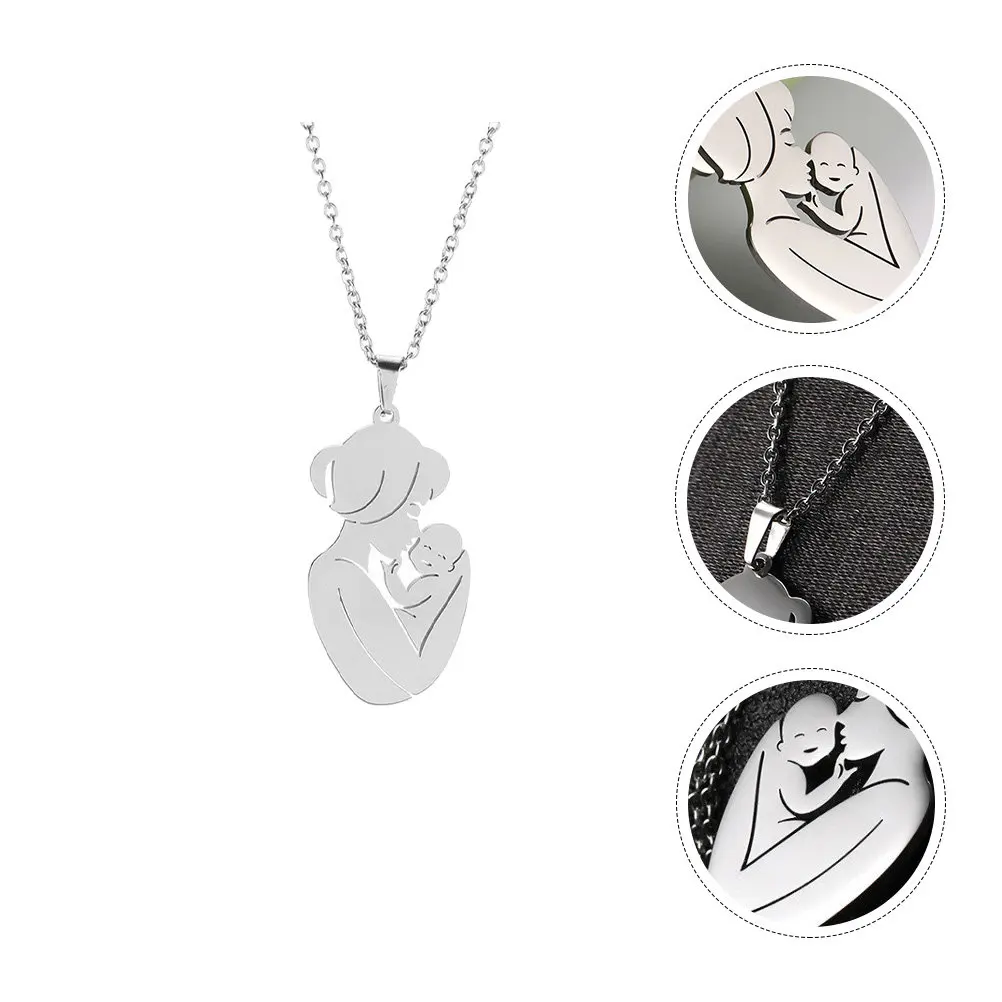 1Pcs Stainless Steel Mother and Necklace Fine Workmanship Clavicle Chain Neck Pendant for Women Dress Party Occasion