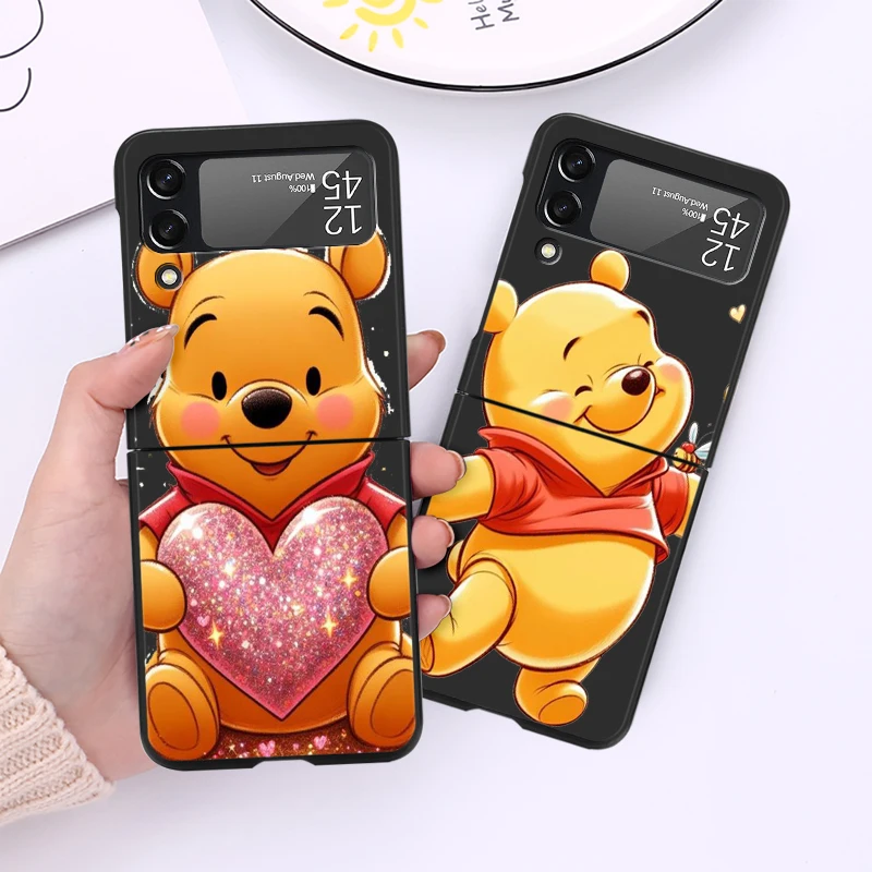 Disney Winnie The Pooh Cute Case for Samsung Galaxy Z Flip 6 4 3 5 5G Flip Capa 6.7 Inches Black Hard PC ZFlip 6 Phone Cover