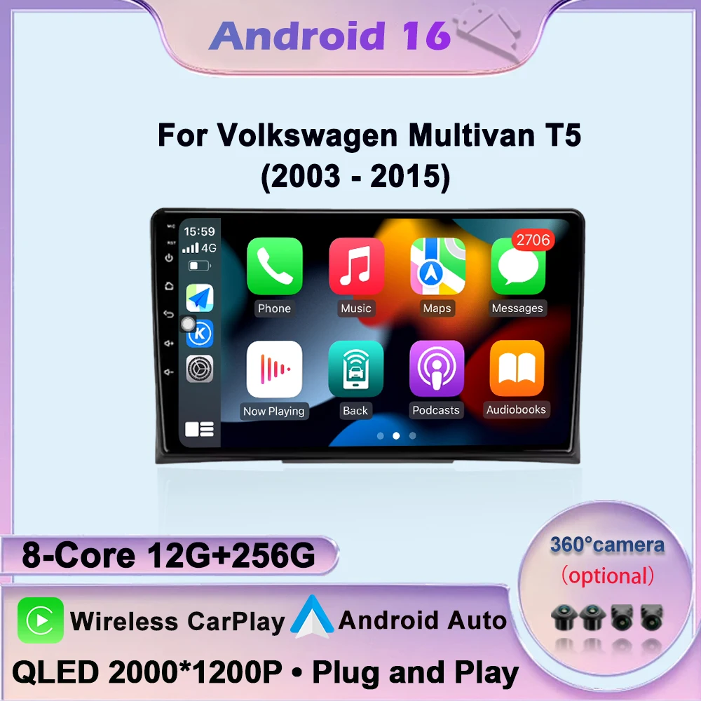 Android 16 Auto Wireless Carplay For Volkswagen Multivan T5 2003-2015 Car Radio Stereo Multimedia Video Player Navigation tools