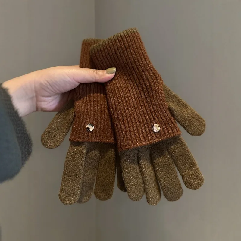 Maillard Winterwollhandschuhe, farbblockierte gestrickte Damenhandschuhe mit doppeltem Verwendungszweck für Wärme-Radsportschüler