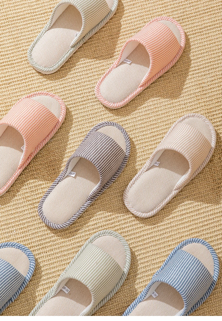 Herren Rutschfeste Leinen-Hausschuhe für Frühling und Sommer, Atmungsaktive Innenraumschuhe mit Offener Zehenpartie und Rutschfestem Streifendesign – Detail 12