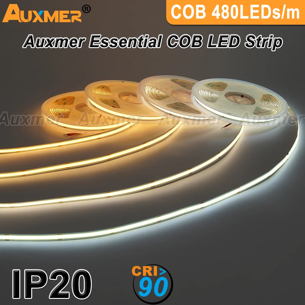 COB LED Strip Light 480LEDs/m,RA90 High Density LED Strip Ribbon Tape RA90 LED Lights White Dimmable DC24V IP20