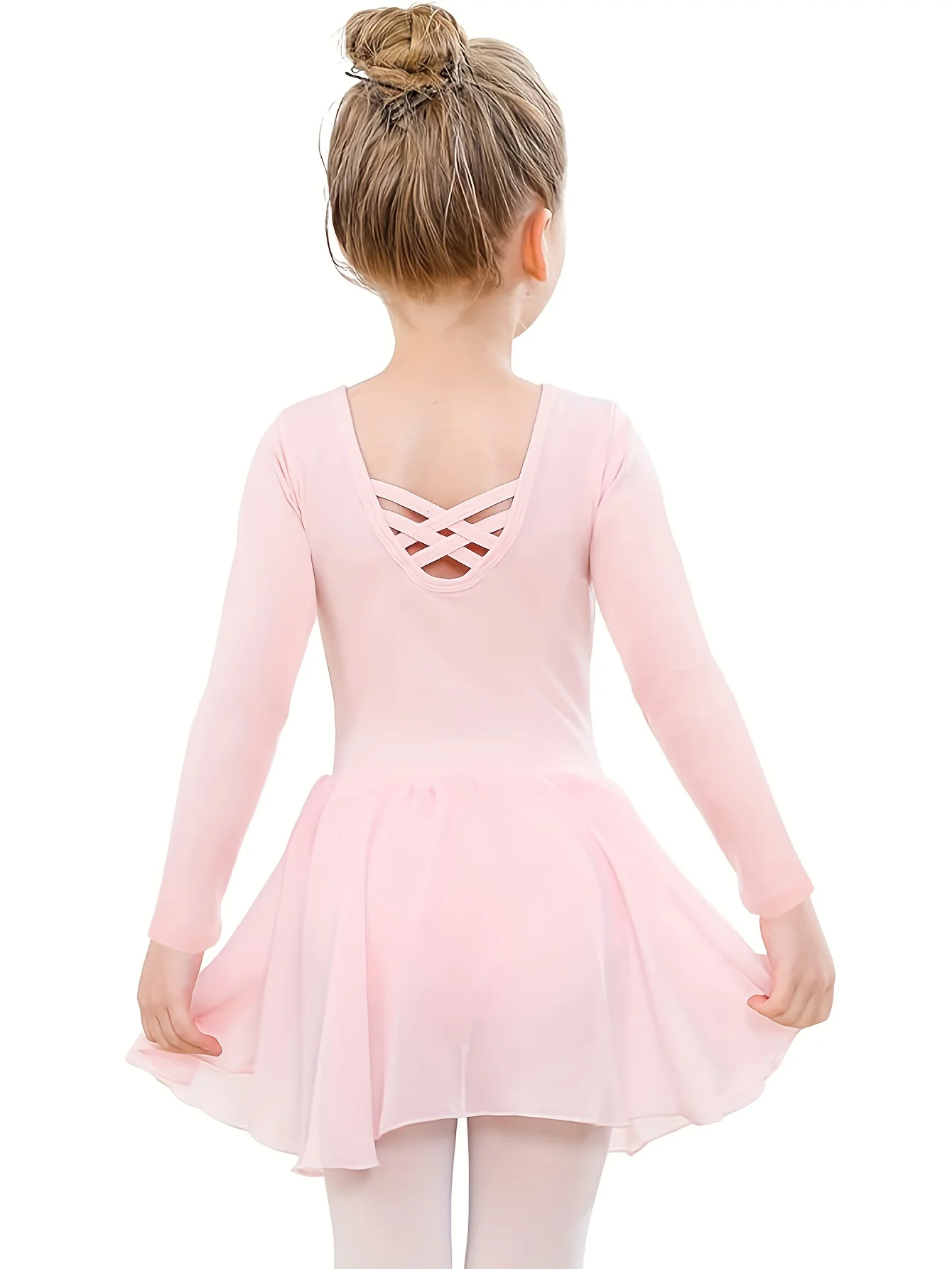 

Розовый балетный трико для девочек с юбкой, хлопковая танцевальная одежда с длинными рукавами для малышей, балетное платье с перекрещивающейся спиной