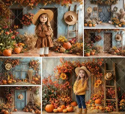 Mehofond Photography Background Autumn Harvest Fall Rustic Barn Door Pumpkins Kids Birthday Portrait Decor Backdrop Photo Studio