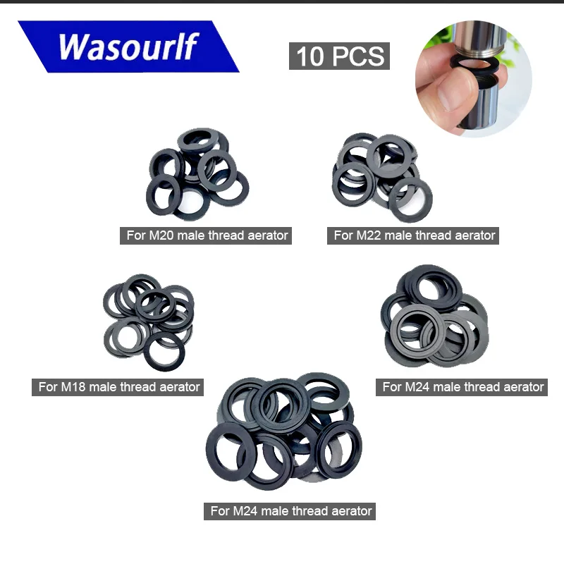 

WASOURLF 10 PCS Male Thread Aerator Adaptor Gasket Rubber Ring Hermetic Seal Faucet Bathroom Pipe Hose Sealer Black