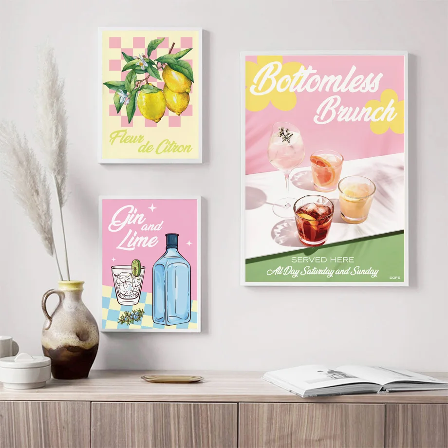 Retro Cocktail Canvas Wall Art Print Colorful Beverage Gin Tequila Sangria Poster Bar Kitchen Dining Room Groovy Home Decor