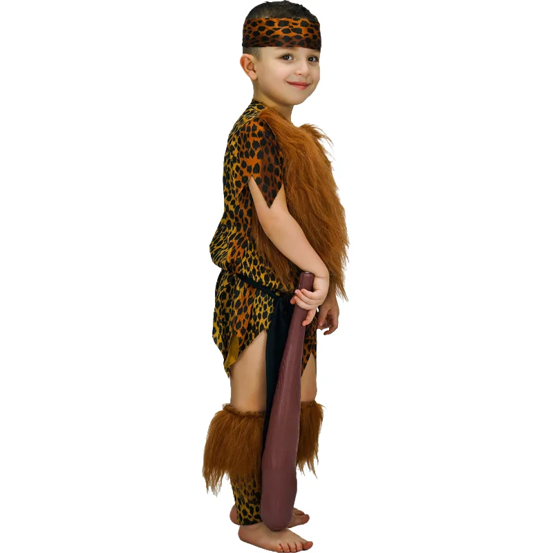 Children Boy Cosplay Primitive Man Costume Cosplay Anime Costume Halloween Carnival Holiday Party Funny Performance Clothes Suit