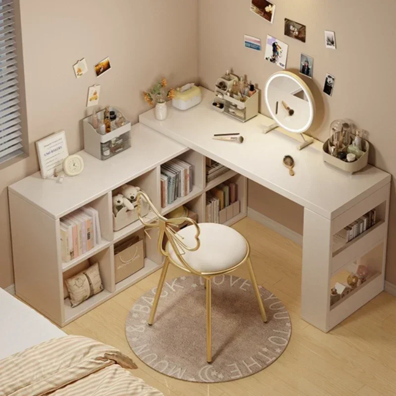 New model Computer desk corner bookshelf integrated desk girls bedroom L-shaped desk retractable end table