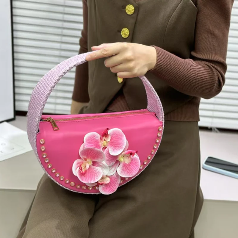 New Fashion Butterfly Orchid Handbag High Quality Women' Bag Fashion Brand Rose Red Handheld Saddle Bag