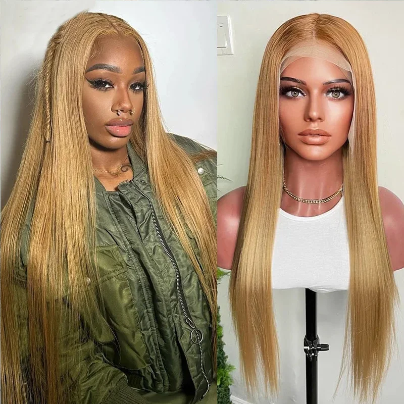 

Honey Blonde 27 Synthetic Lace Wigs Super Long Silky Straight Lace Frontal Hair Wig with Baby Hair Daily Fashion New Style