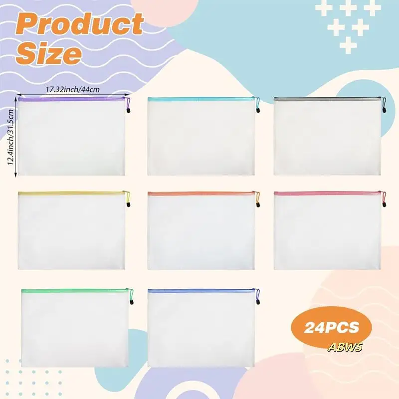 

24PCS Mesh Zipper Pouch Bags 8 Colors Reusable Clear Travel Pouches For Organizing Board Game Office Home School Supplie