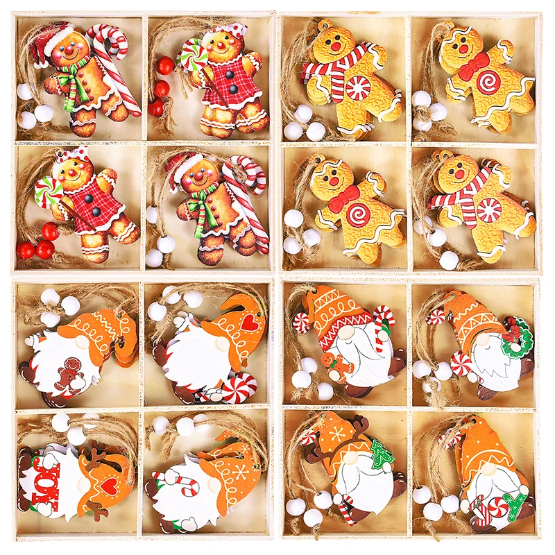 

12pcs Christmas Wooden Gingerbread Man Ornaments Xmas Tree Hanging Pendant Merry Christmas Decoration Navidad Noel New Year Gift