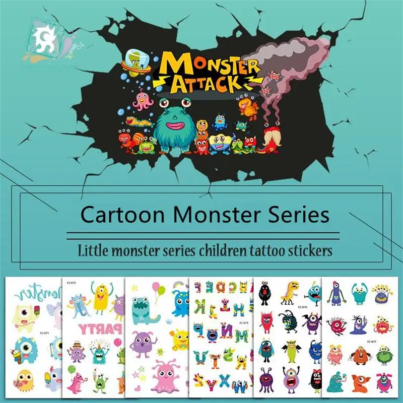 Милый-мультяшный-дизайн-монстра-перенос-воды-водонепроницаемые-временные-татуировки-наклейки-для-вечеринки-поддельные-татуировки-на-руку-наклейки