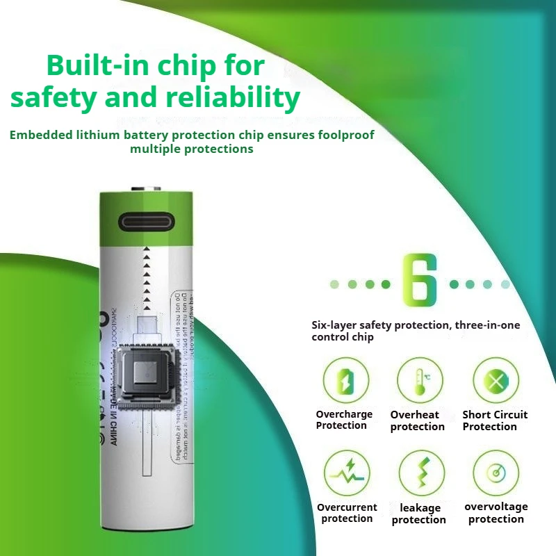 3.7V 700mAh 14500 Lithium Rechargeable Battery AA for Electric Shaver,Flashlight,Power Tools + Type-C Charging Cable