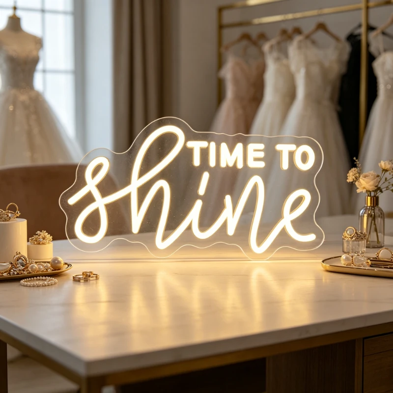 Time To Shine LED Neon Sign Warm White Neon Light Wedding Dress Shop Wall Light Boutique Studio Vanity Area Art Wall Lamp Decor