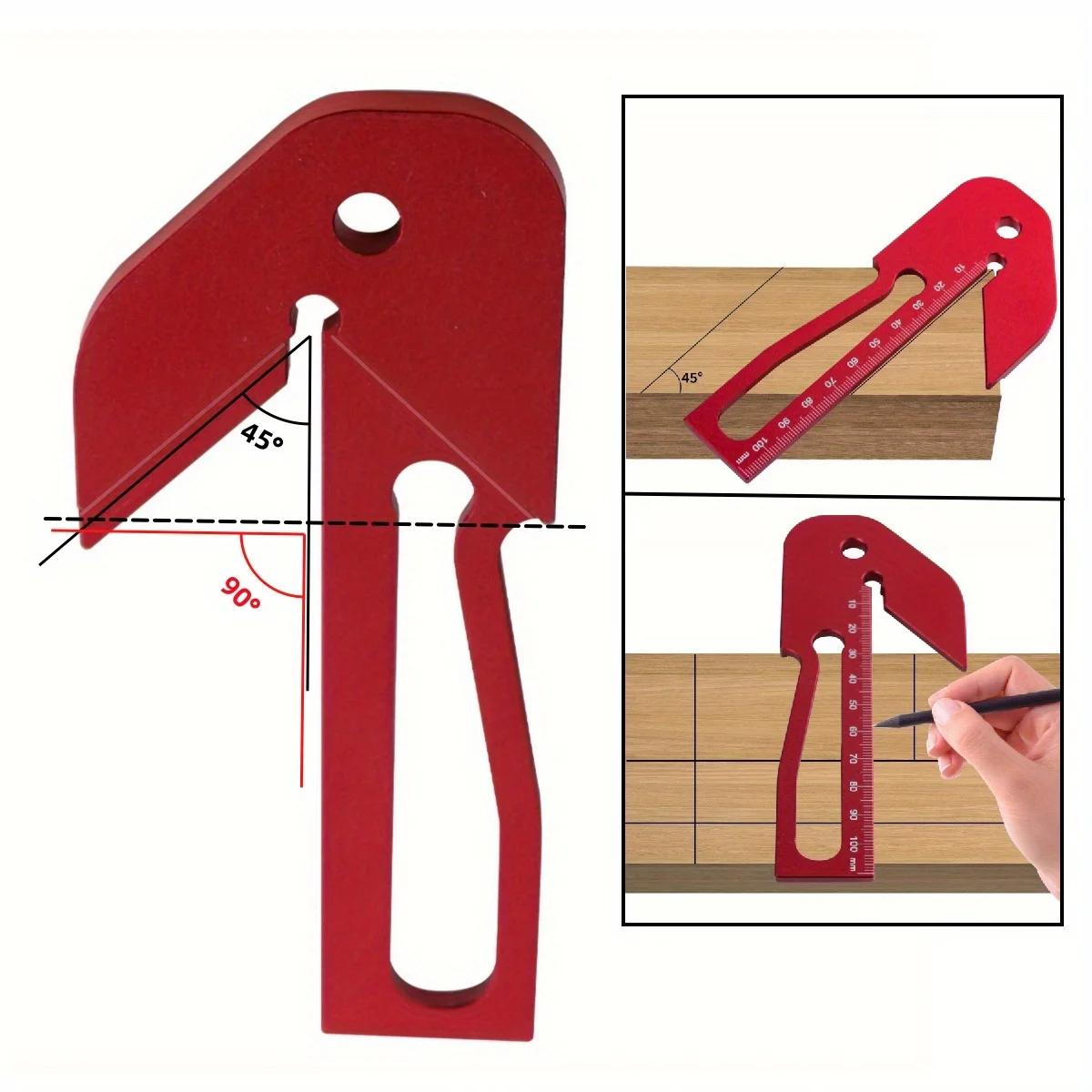 45/90 Center Finder, Woodworking Pocket Square - Aluminum Alloy Right Angle Line Gauge Precision Carpenter Ruler  Diy Hand Tools