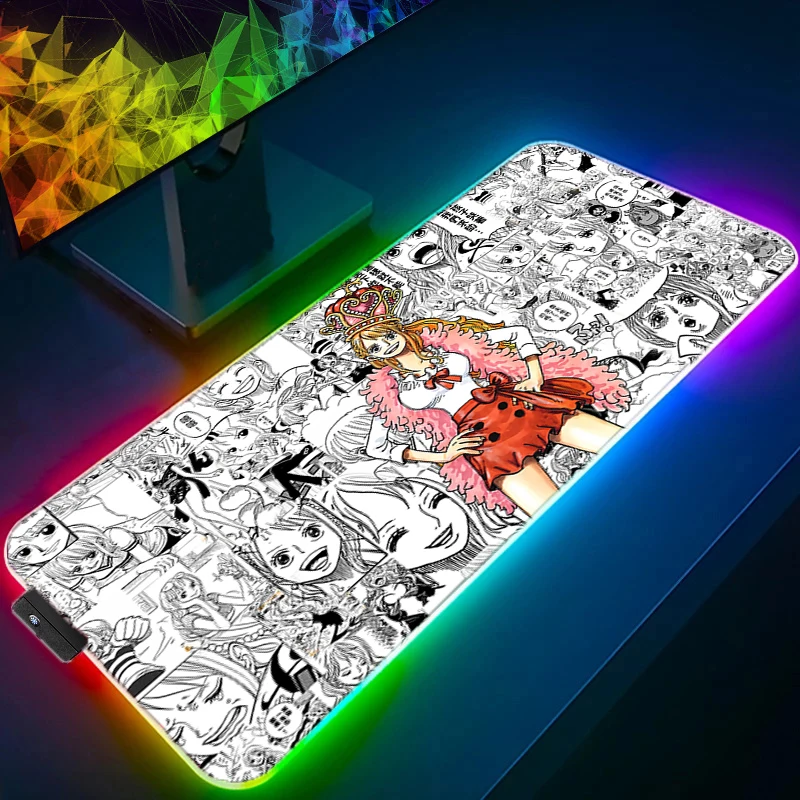 

RGB LED Mouse Pad PC Accessories Mouse Mat One Piece Nami Office Desk Mat Computer Gamer Mousepad Rubber Keyboard Pad Tablet Pad