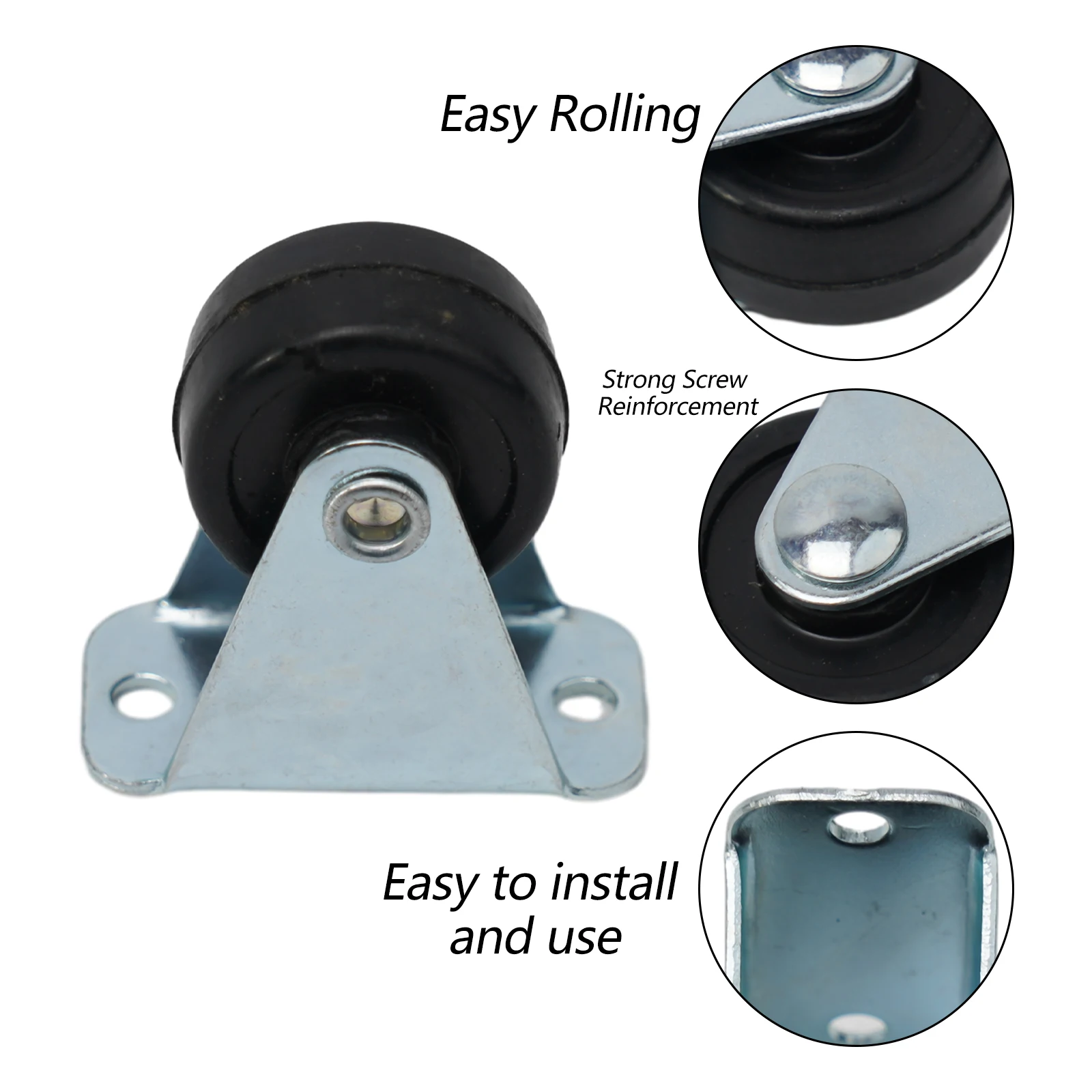 

4pcs Rubber Caster Wheel Single Wheels Heavy Duty Non-Swivel Top Plat Furniture Caster For Platform Trolley Accessories