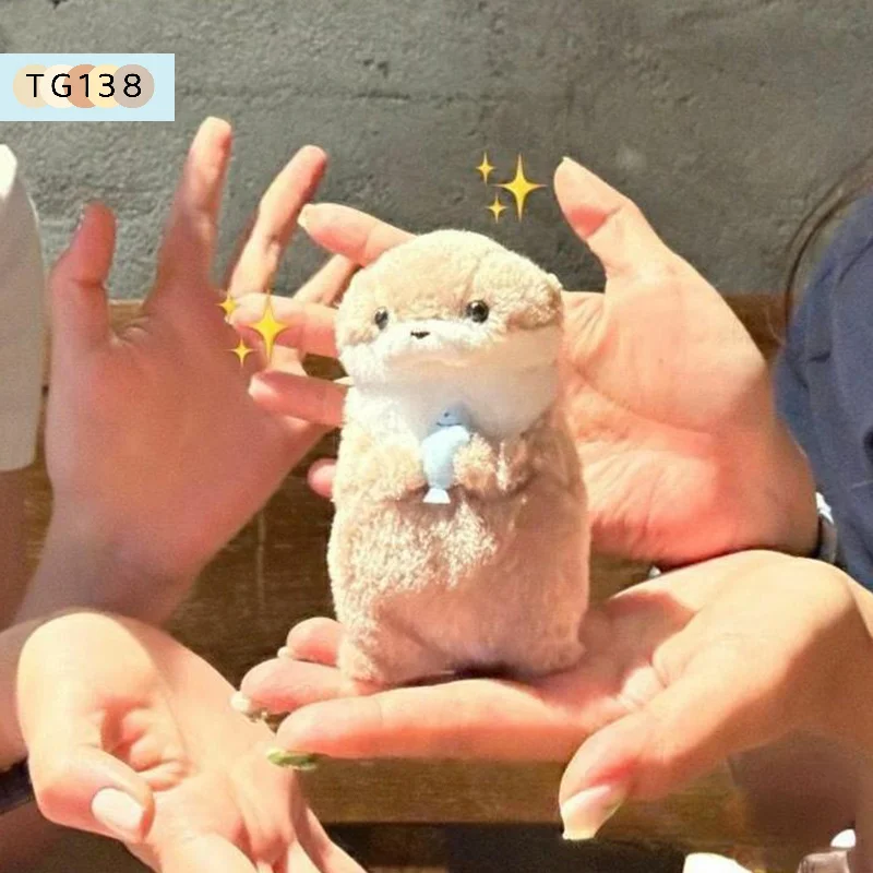 【New】Cartoon Cute Otters Holding Fish Plush Doll With Chain Kawaii Keyrings Hanging Pendant Jewelry School Bag Wallet Charms view 4