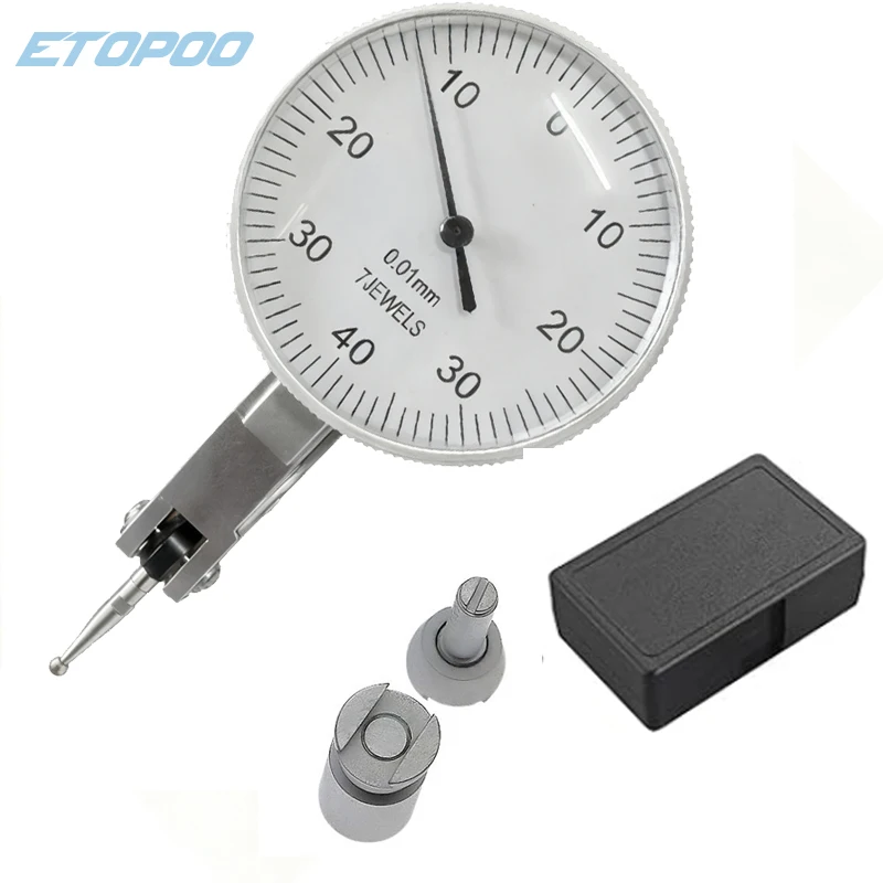 Dial Test Indicator 0.01mm 0-0.8mm Dial Test Indicator Measuring Instrument Tool Extra-large Dial, Yellow Sapphire Movement